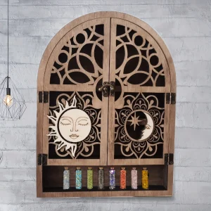 Vintage Wooden Floating Shelves With Sun And Moon Design