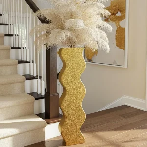 Golden Wave Floor Vase Pampas Grass Feather