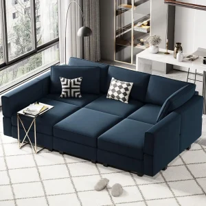 Space Modular Velvet Sectional Sofa with Chaise Lounge Sleeper Storage Bed
