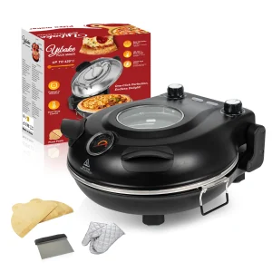 YIBAKE Stone Pizza Oven 12''Indoor Electric Pizza Maker Home Cooking 1200W Countertop Pizza Maker Machine Dual Temp Control