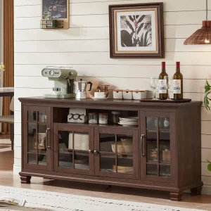 Large Sideboard Buffet Cabinet with Storage Vintage Walnut 60" Wide Credenza