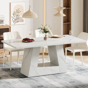 Dining Table for 4 to 6 People Rectangular with Sturdy Base
