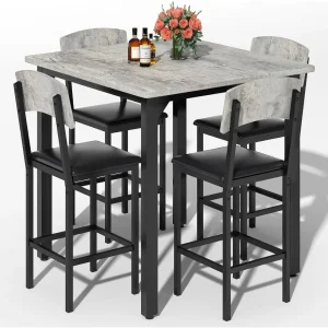 5-Piece Dining Table Set & 4 Bar Stools