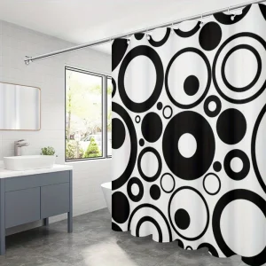 Black White Circle Polyester Shower Curtain with Hooks
